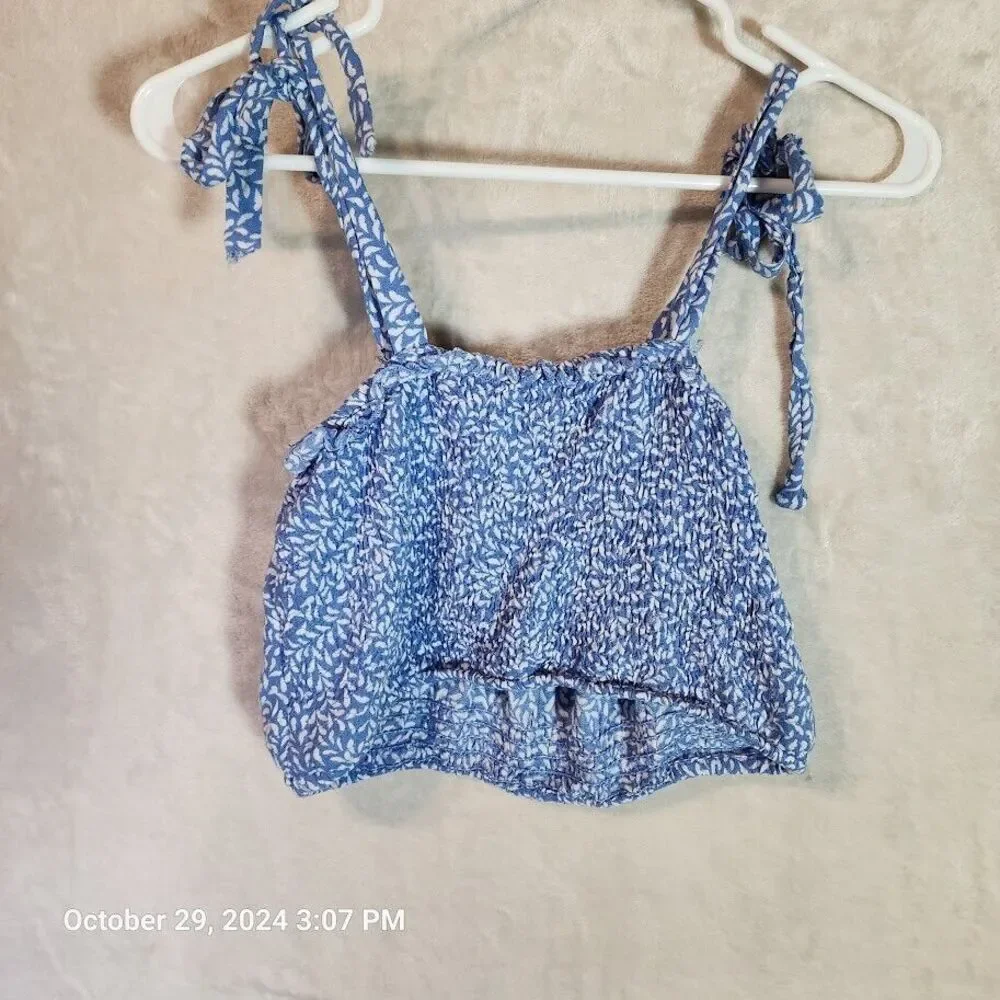 Kiwi + Punch Wide Leg Sarong Pant And Smocked Crop Top Set Blue Women's Large - Picture 3 of 16